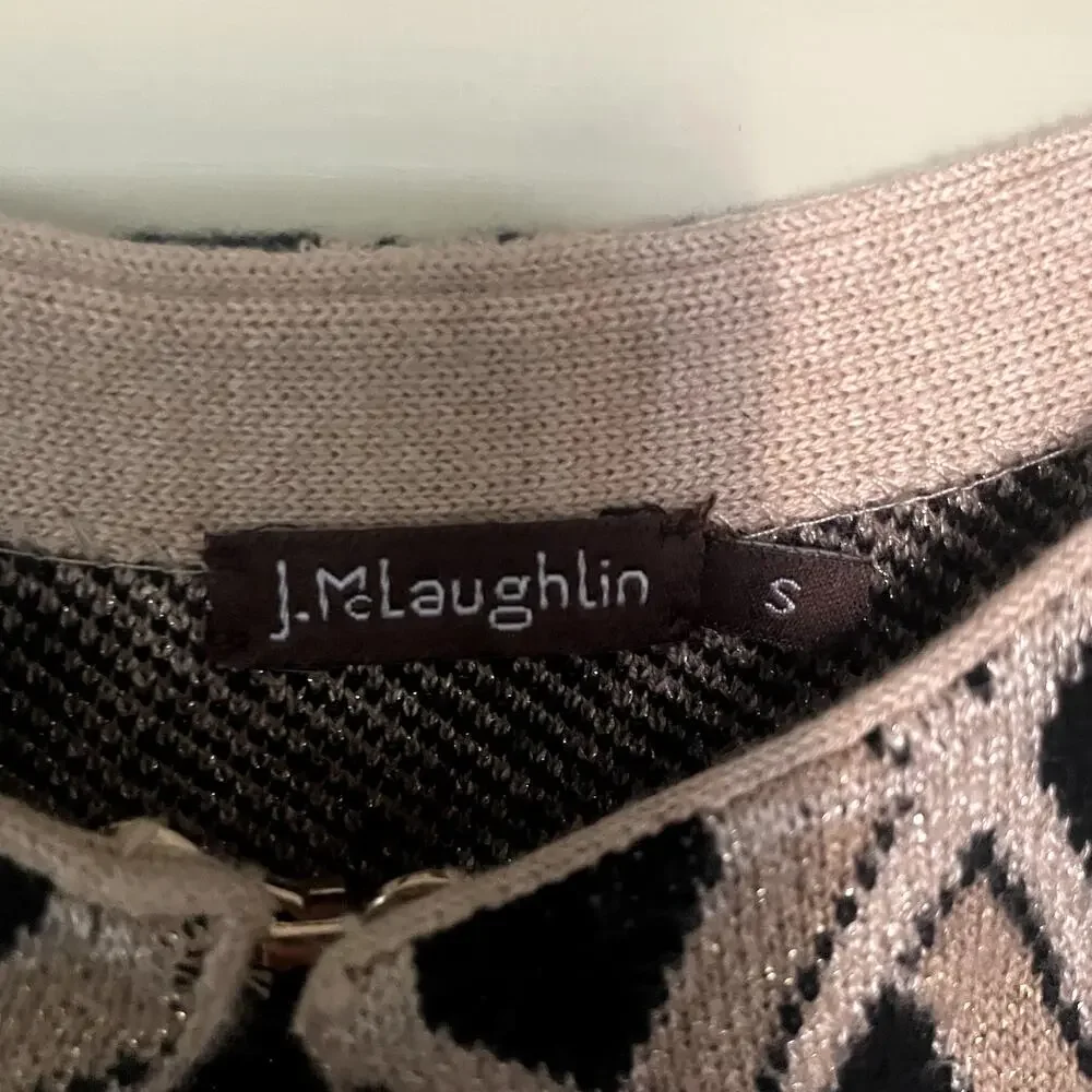 J McLaughlin Small Cotton Blend Black Gold Diamond Cardigan - Picture 3 of 5